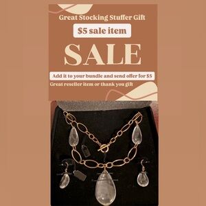 New Elegant Clear Teardrop Earring and Necklace Set in Original Box